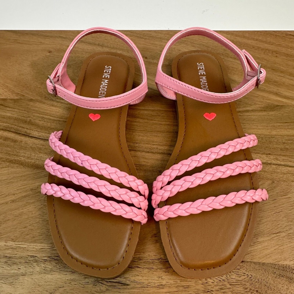 New NWOB Big Kids Steve Madden Georjia Pink Braided Slingback Sandals Size 4 Y